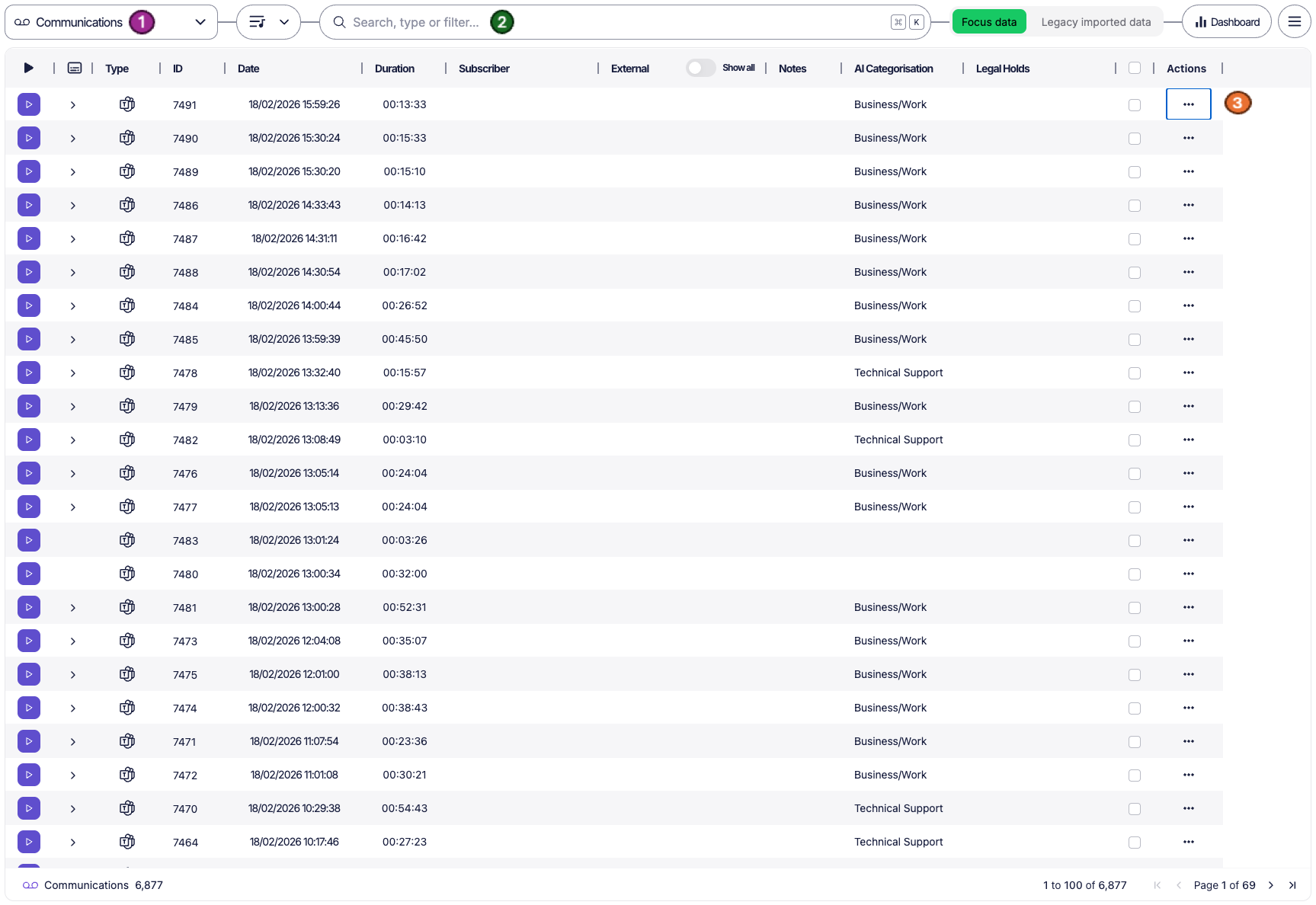 legalhold comms screen