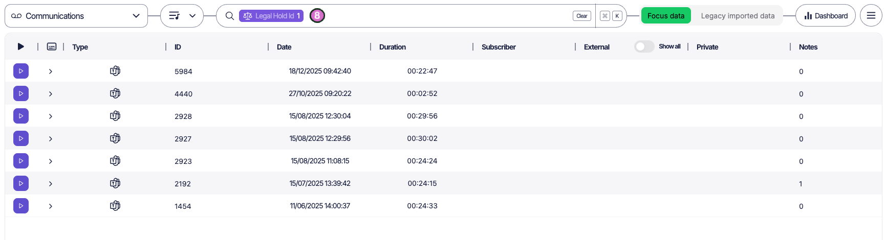 legalhold recording view